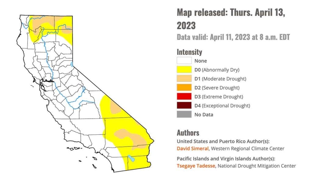 California Drought Map as of April 13, 2023