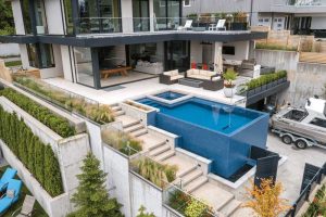 The picturesque West Coast property with a 3 x 6.1 m (10 x 20 ft) infinity pool which seamlessly blends the client’s indoor and outdoor living spaces, creating a functional cocktail pool.