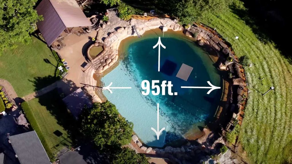 Micky Thornton's huge backyard pool is 95 feet on each side.