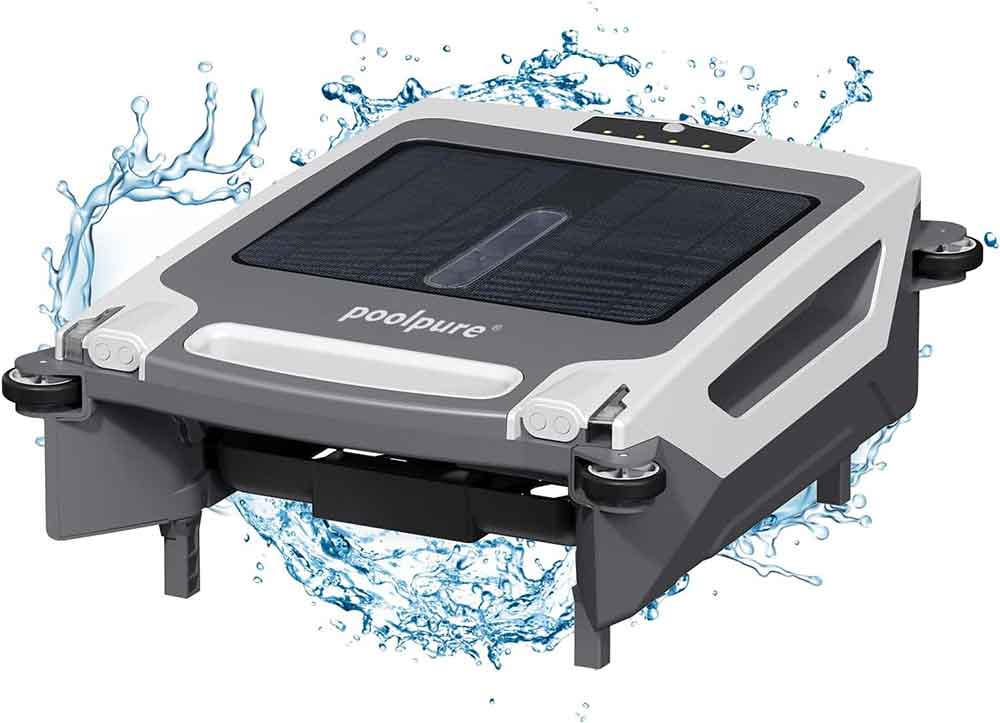 POOLPURE Pool Skimmer Robot, Solar/Battery Dual Powered Robotic Pool Skimmer