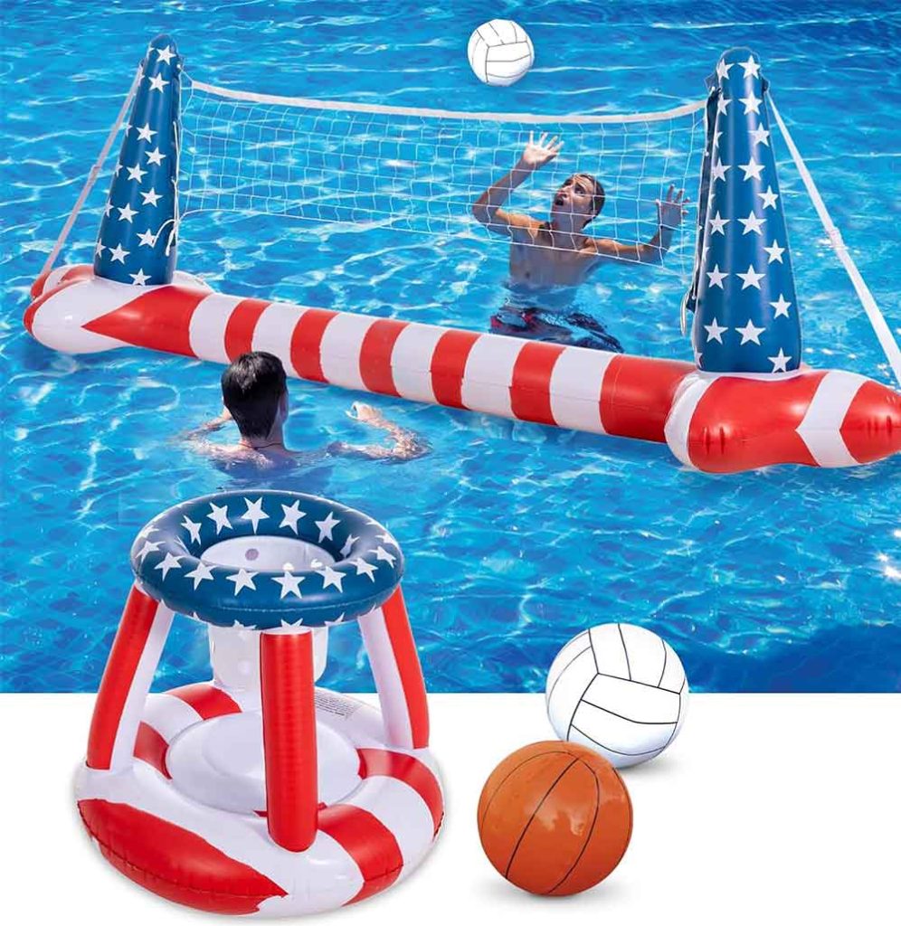 Red White & Blue Themed Patriotic Volleyball and Basketball Hoop