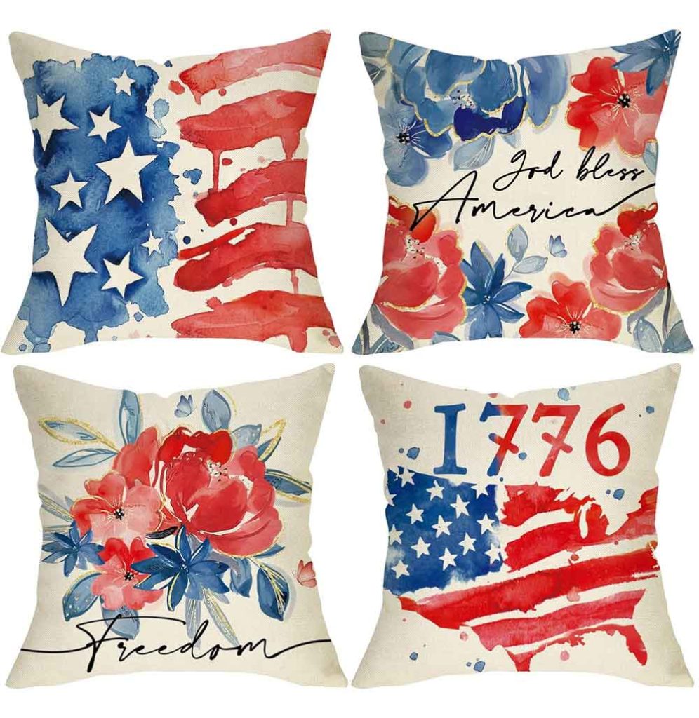 Set of 4 America Flag - Patriotic Pillow Covers - 8x18