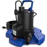 AgiiMan Automatic Pool Cover Pump - 1.5HP 4500GPH Pool Cover Pump Above Ground with Check Valve, 3 Adapters and 29.5FT Extra Long Power Cord, Sump Pump Water Removal for Pool, Hot Tubs and Basement