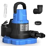 1 HP Automatic Swimming Pool Cover Pump, 115 V Submersible with 3/4” Check Valve Adapter & 26ft Power Cord, 5000 GPH Water Removal for Pool, Hot Tubs, Rooftops, Water Beds and more