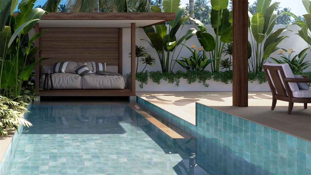 Pool tile trends: Luxury aqua porcelain tile